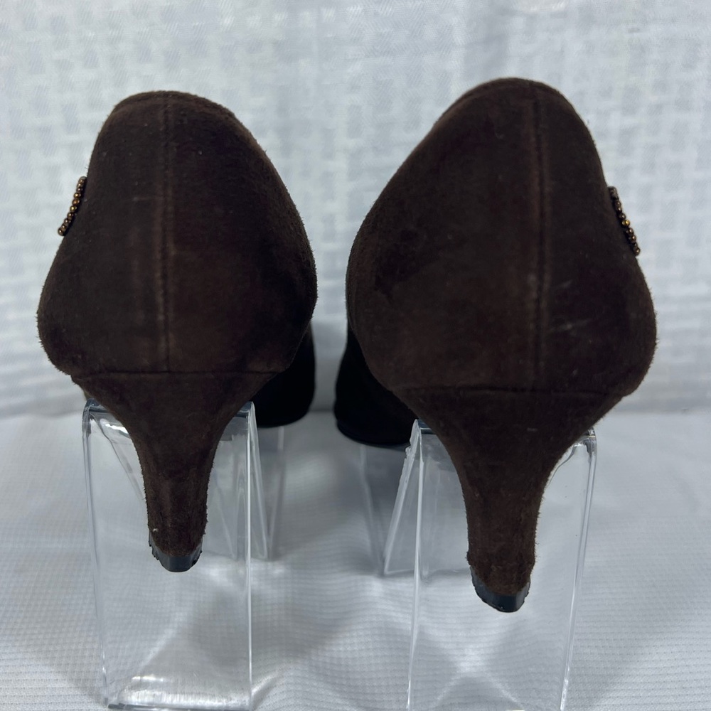 Vintage Yves Saint Laurent Suede Rhinestone Pumps Brown Size - Picture 4 of 10